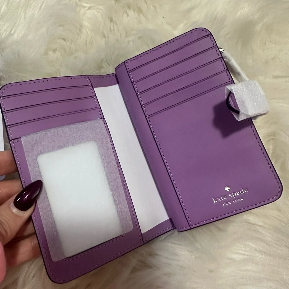 New Kate Spade trifold Women's Wallet wisteria pebbled leather - Picture 3 of 4